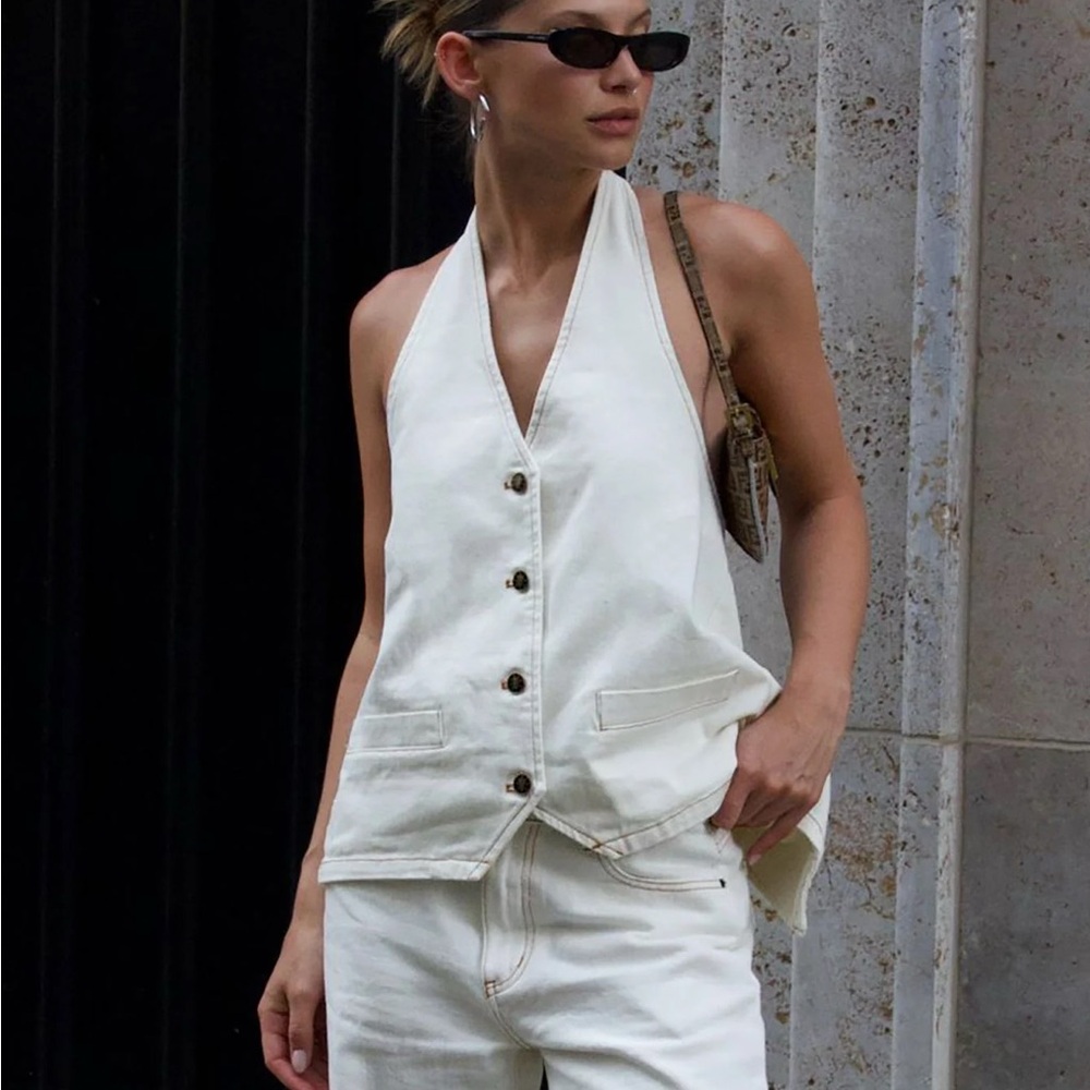 White denim halter top